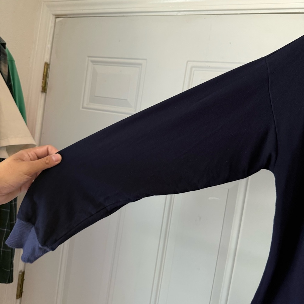 DONNI. navy indigo blue knit Henley polo oversized boxy pullover sweater - Picture 2 of 5